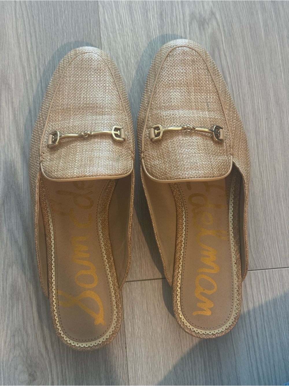 Sam Edelman Gold Raffia Mule Loafers